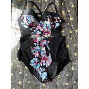 TORRID High Waisted Swim Bottoms & Top - floral/lattice 1X